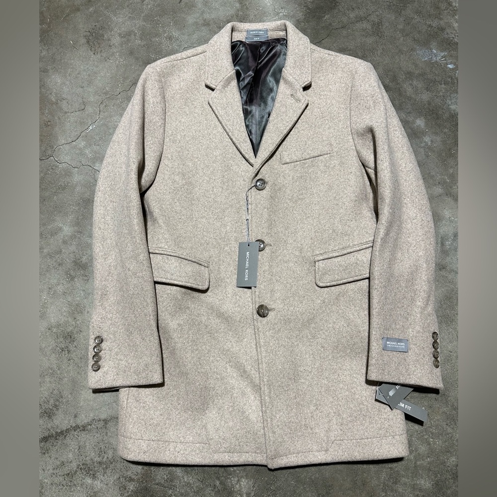 NWT Michael Kors  men’s top coat over car cream wool button stretch slim